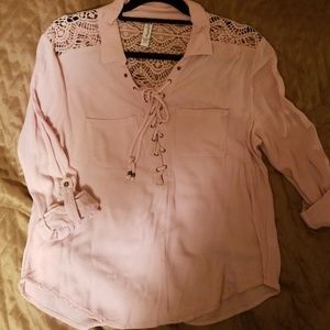 American Rag pink lace up top